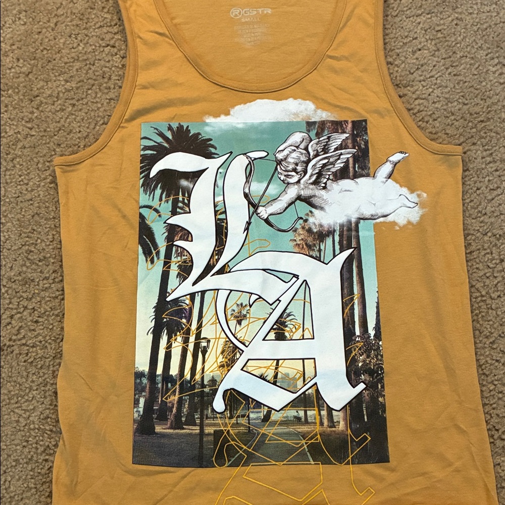 LA angel Graphic Print Gold Tank Top